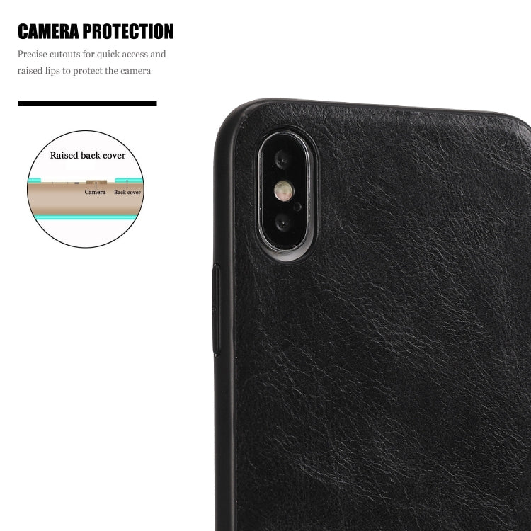 For iPhone X Crazy Horse Textured Calfskin PU+PC+TPU Case