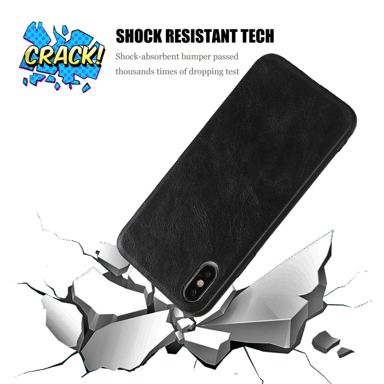 For iPhone X Crazy Horse Textured Calfskin PU+PC+TPU Case