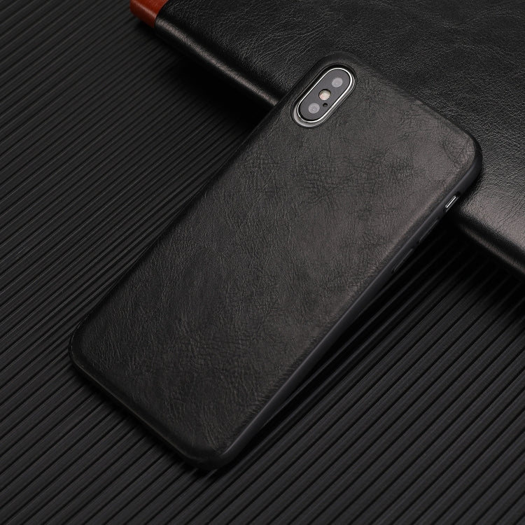 For iPhone X Crazy Horse Textured Calfskin PU+PC+TPU Case
