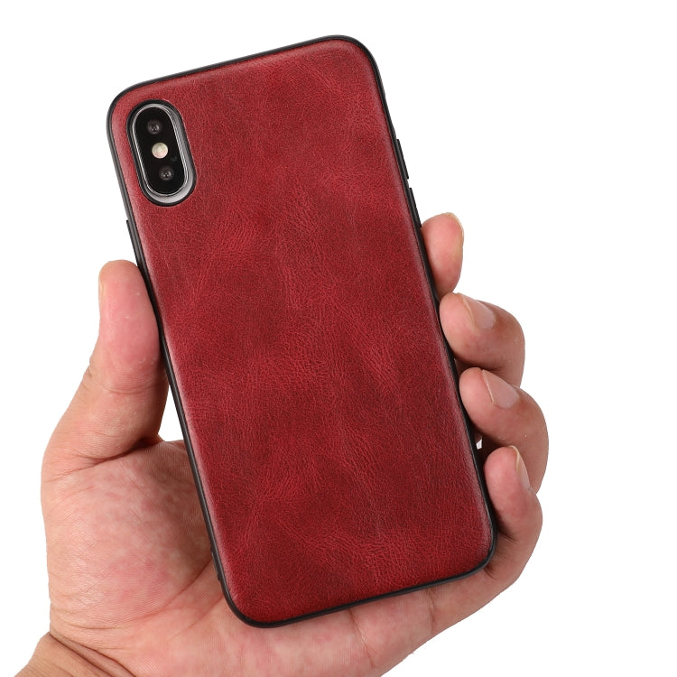 For iPhone X Crazy Horse Textured Calfskin PU+PC+TPU Case