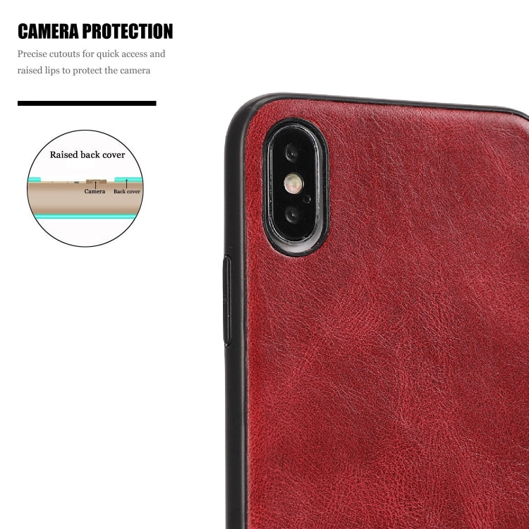 For iPhone X Crazy Horse Textured Calfskin PU+PC+TPU Case
