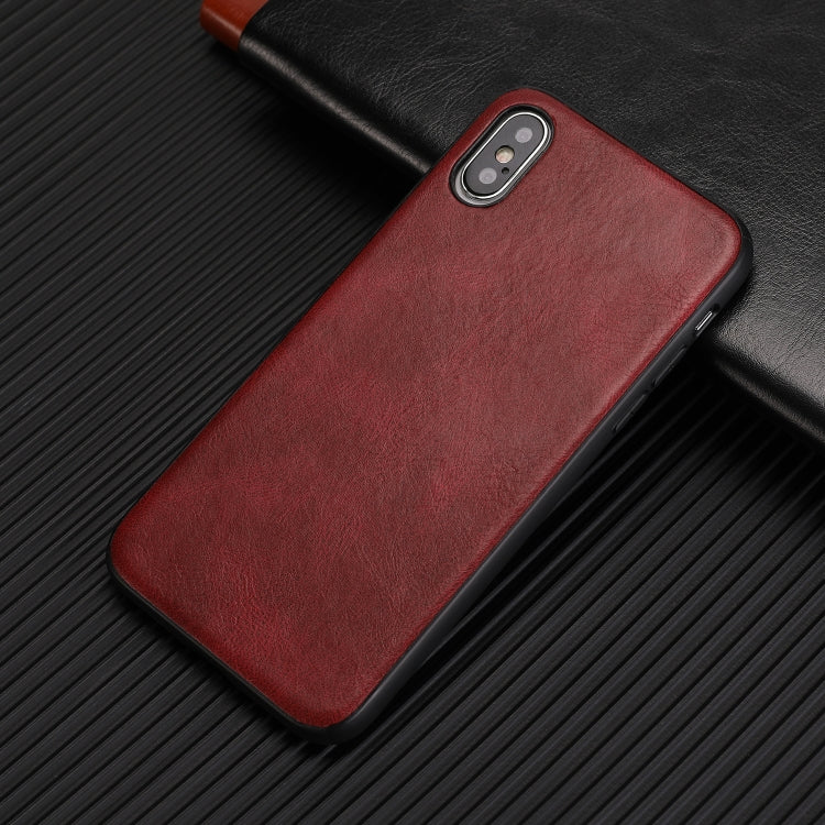 For iPhone X Crazy Horse Textured Calfskin PU+PC+TPU Case