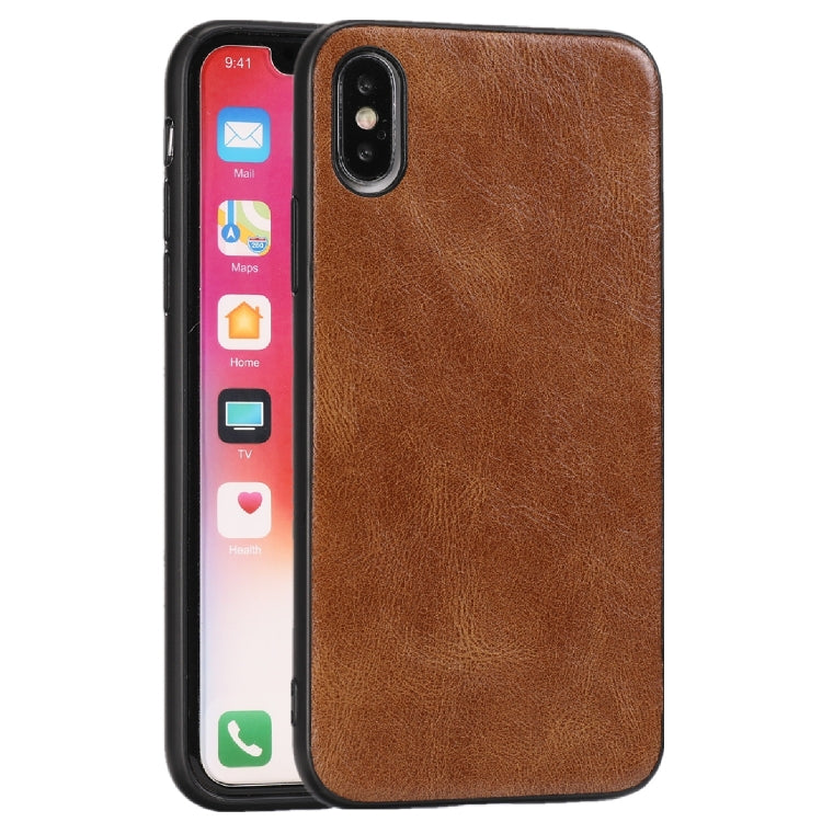 For iPhone X Crazy Horse Textured Calfskin PU+PC+TPU Case