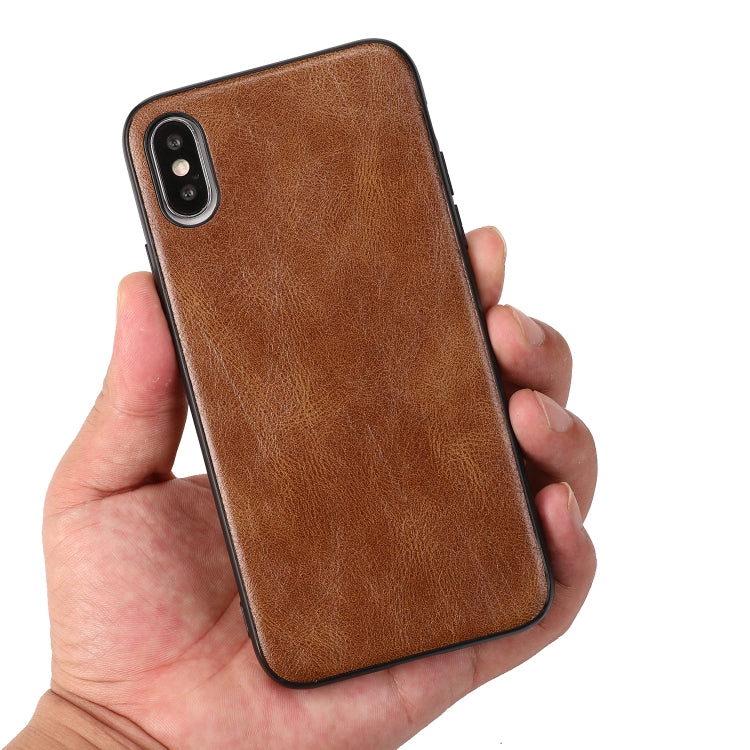 For iPhone X Crazy Horse Textured Calfskin PU+PC+TPU Case
