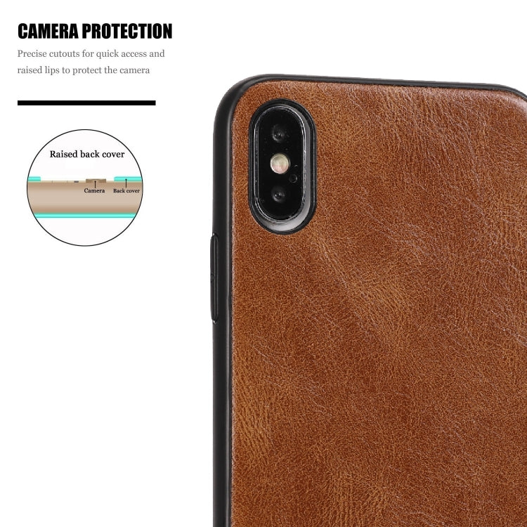 For iPhone X Crazy Horse Textured Calfskin PU+PC+TPU Case