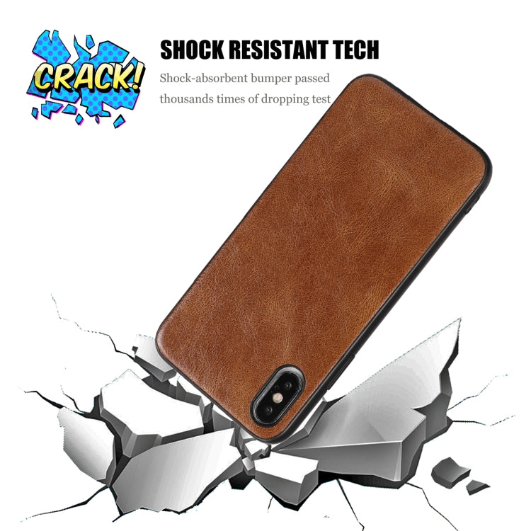 For iPhone X Crazy Horse Textured Calfskin PU+PC+TPU Case