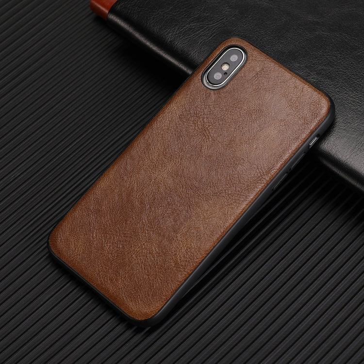 For iPhone X Crazy Horse Textured Calfskin PU+PC+TPU Case