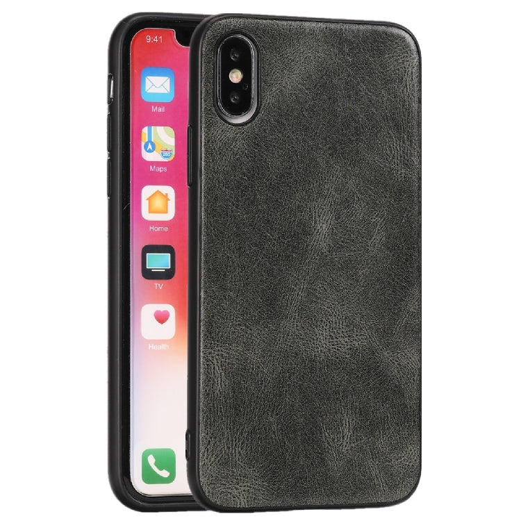 For iPhone X Crazy Horse Textured Calfskin PU+PC+TPU Case