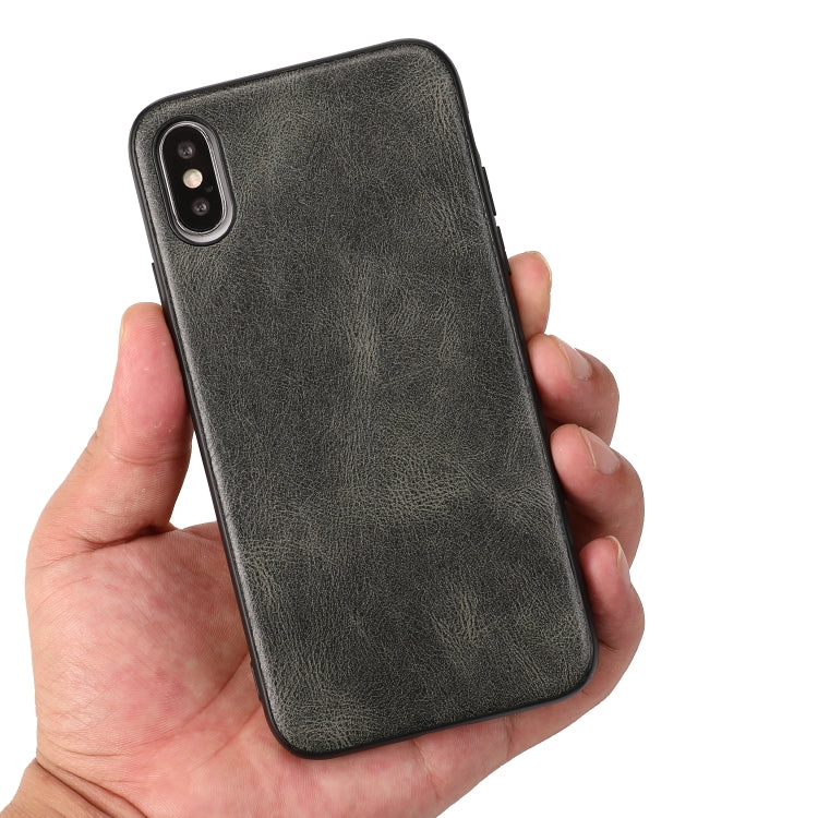 For iPhone X Crazy Horse Textured Calfskin PU+PC+TPU Case