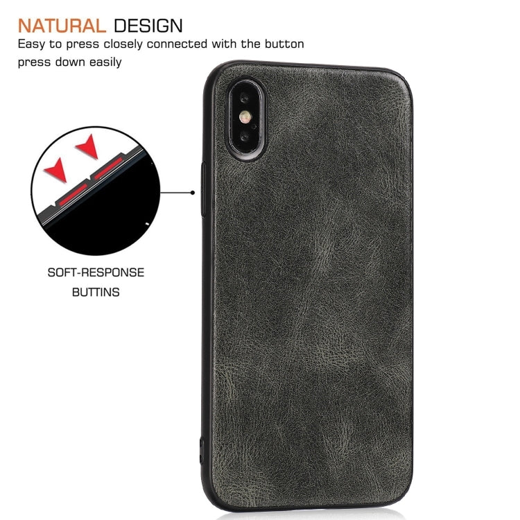 For iPhone X Crazy Horse Textured Calfskin PU+PC+TPU Case