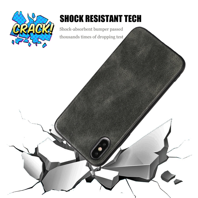 For iPhone X Crazy Horse Textured Calfskin PU+PC+TPU Case