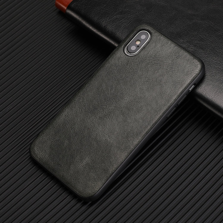 For iPhone X Crazy Horse Textured Calfskin PU+PC+TPU Case