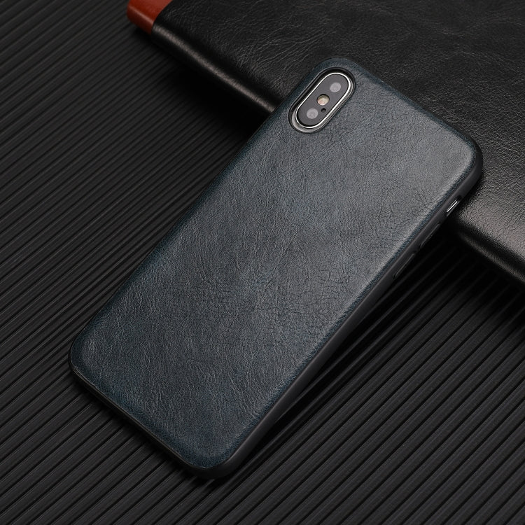 For iPhone X Crazy Horse Textured Calfskin PU+PC+TPU Case