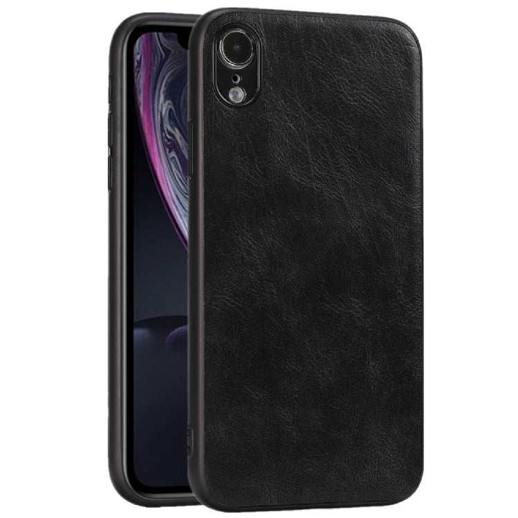 For iPhone XR Crazy Horse Textured Calfskin PU+PC+TPU Case