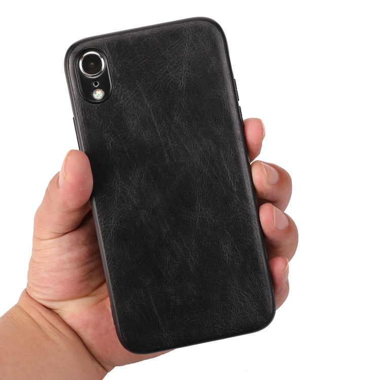 For iPhone XR Crazy Horse Textured Calfskin PU+PC+TPU Case