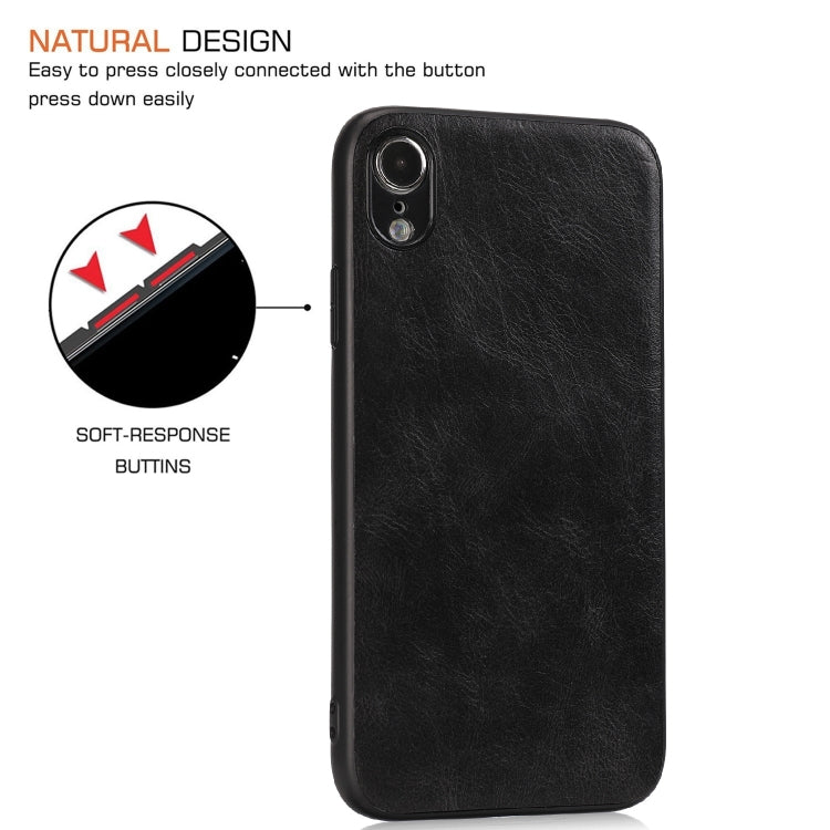 For iPhone XR Crazy Horse Textured Calfskin PU+PC+TPU Case