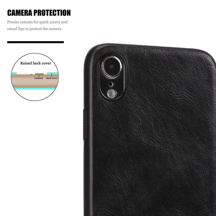 For iPhone XR Crazy Horse Textured Calfskin PU+PC+TPU Case