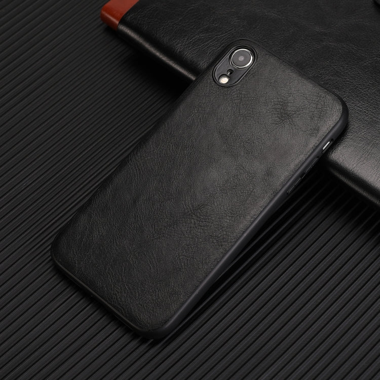 For iPhone XR Crazy Horse Textured Calfskin PU+PC+TPU Case