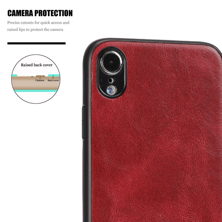 For iPhone XR Crazy Horse Textured Calfskin PU+PC+TPU Case