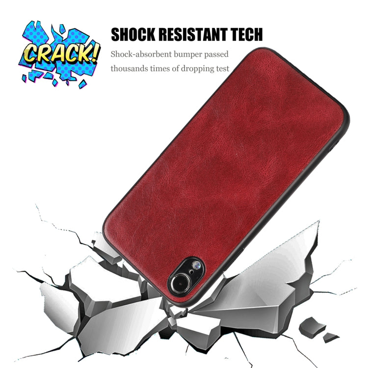 For iPhone XR Crazy Horse Textured Calfskin PU+PC+TPU Case