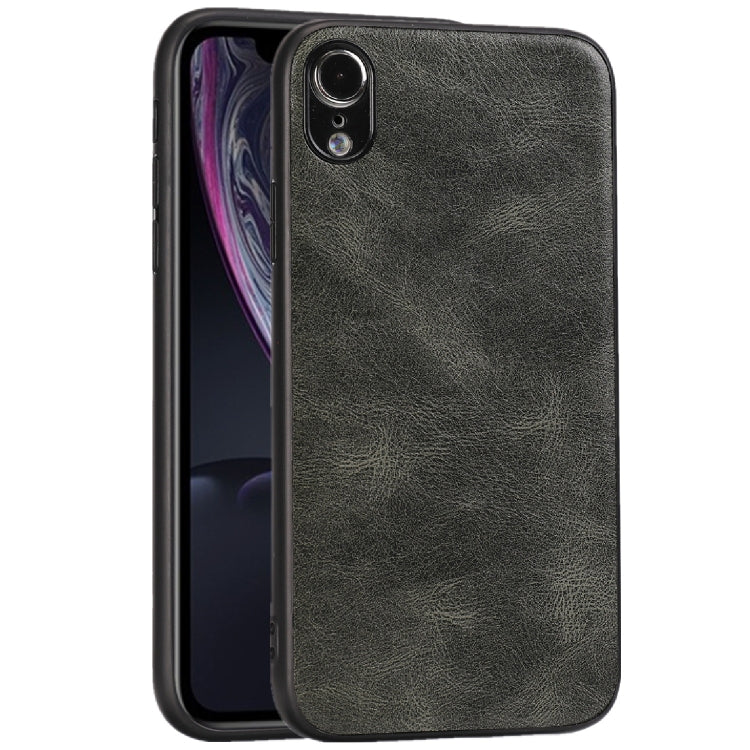 For iPhone XR Crazy Horse Textured Calfskin PU+PC+TPU Case