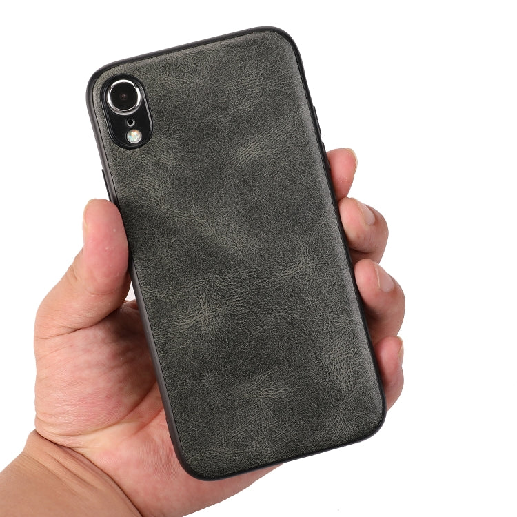 For iPhone XR Crazy Horse Textured Calfskin PU+PC+TPU Case
