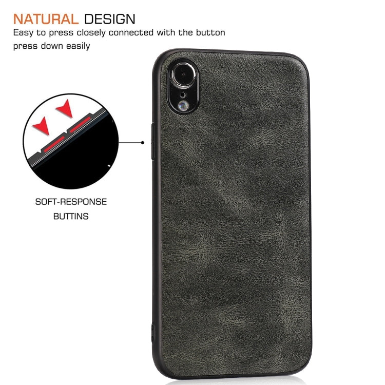 For iPhone XR Crazy Horse Textured Calfskin PU+PC+TPU Case