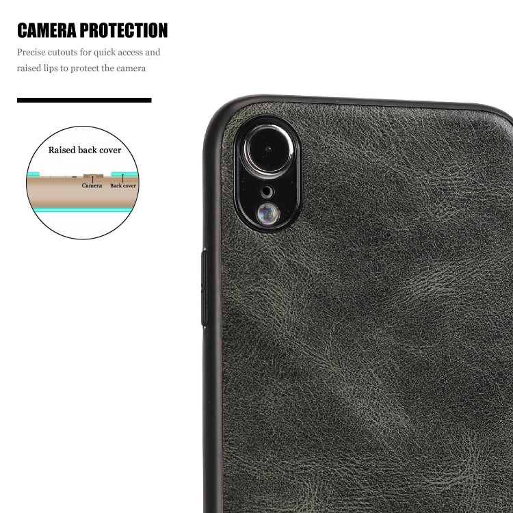 For iPhone XR Crazy Horse Textured Calfskin PU+PC+TPU Case