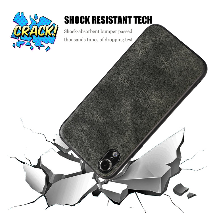 For iPhone XR Crazy Horse Textured Calfskin PU+PC+TPU Case