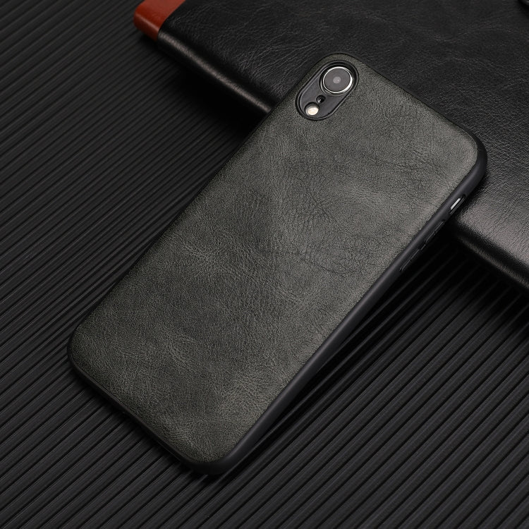 For iPhone XR Crazy Horse Textured Calfskin PU+PC+TPU Case