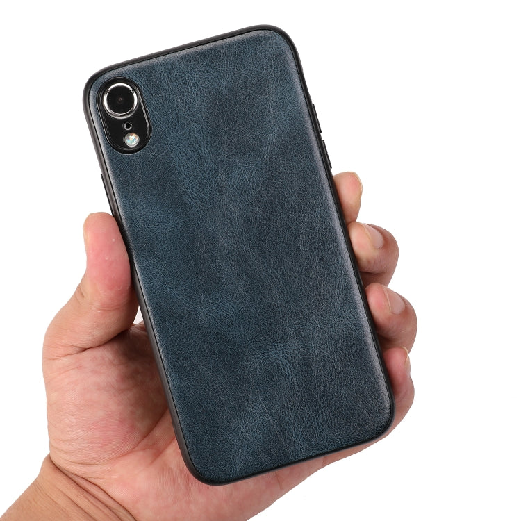 For iPhone XR Crazy Horse Textured Calfskin PU+PC+TPU Case