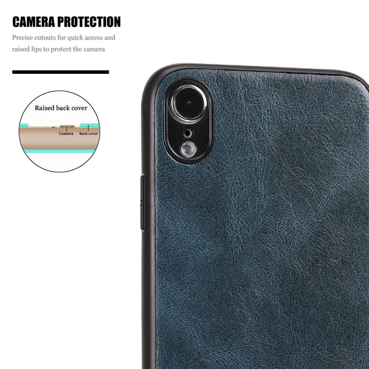 For iPhone XR Crazy Horse Textured Calfskin PU+PC+TPU Case