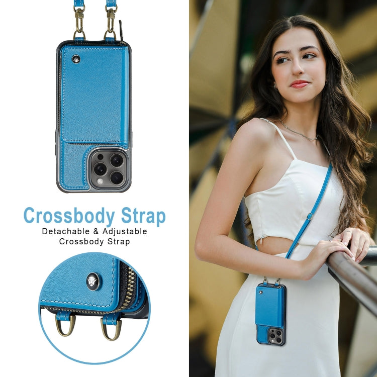 For iPhone 16 Pro Max JEEHOOD C22 Series Zipper Wallet Leather Phone Case with Dual Lanyard