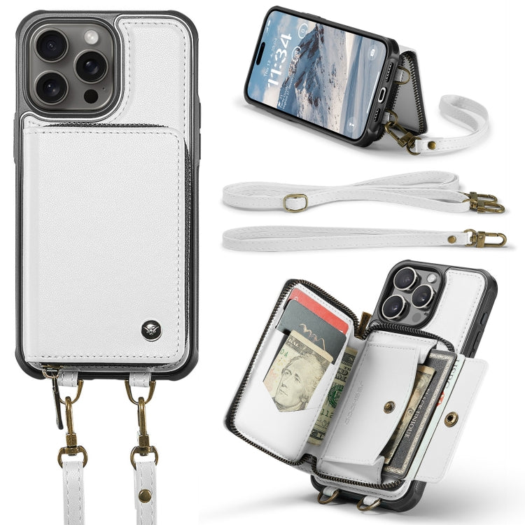 For iPhone 16 Pro Max JEEHOOD C22 Series Zipper Wallet Leather Phone Case with Dual Lanyard