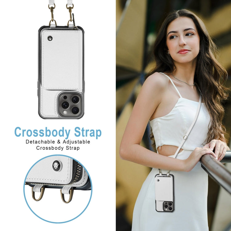 For iPhone 16 Pro Max JEEHOOD C22 Series Zipper Wallet Leather Phone Case with Dual Lanyard
