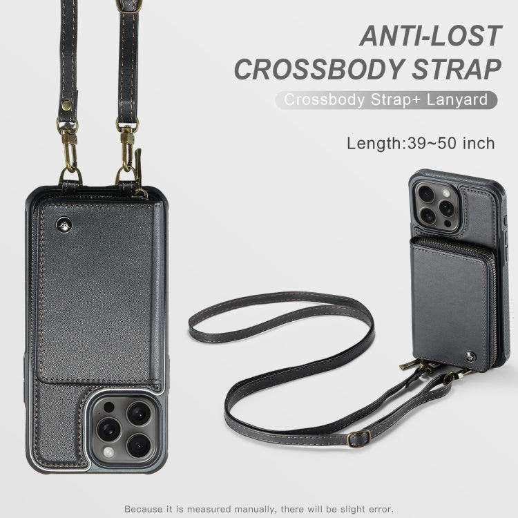 For iPhone 16 Pro JEEHOOD C22 Series Zipper Wallet Leather Phone Case with Dual Lanyard