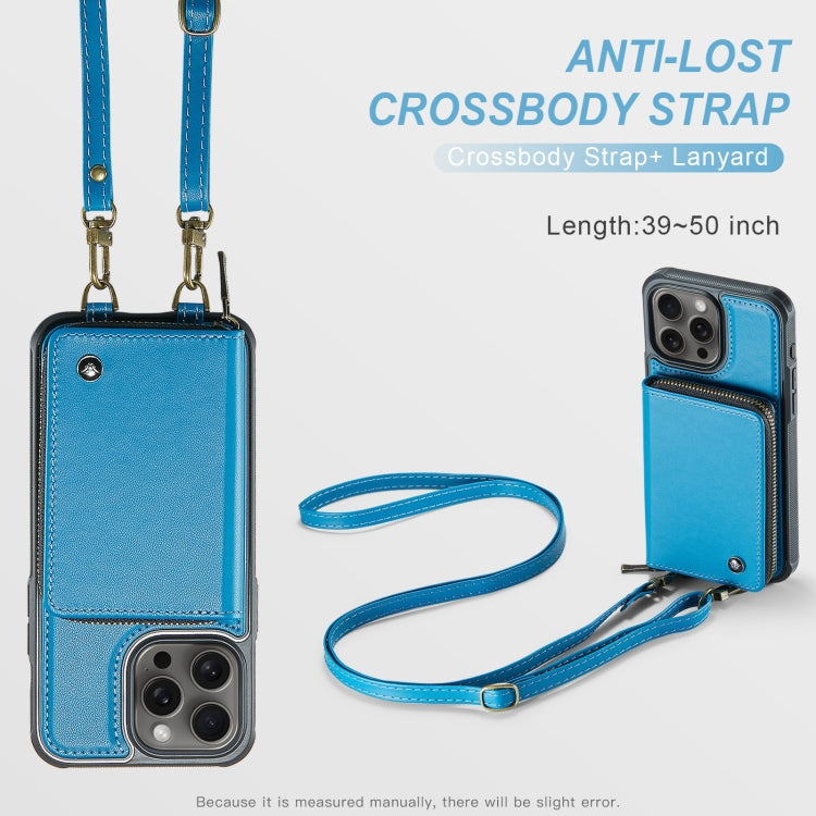 For iPhone 16 Pro JEEHOOD C22 Series Zipper Wallet Leather Phone Case with Dual Lanyard