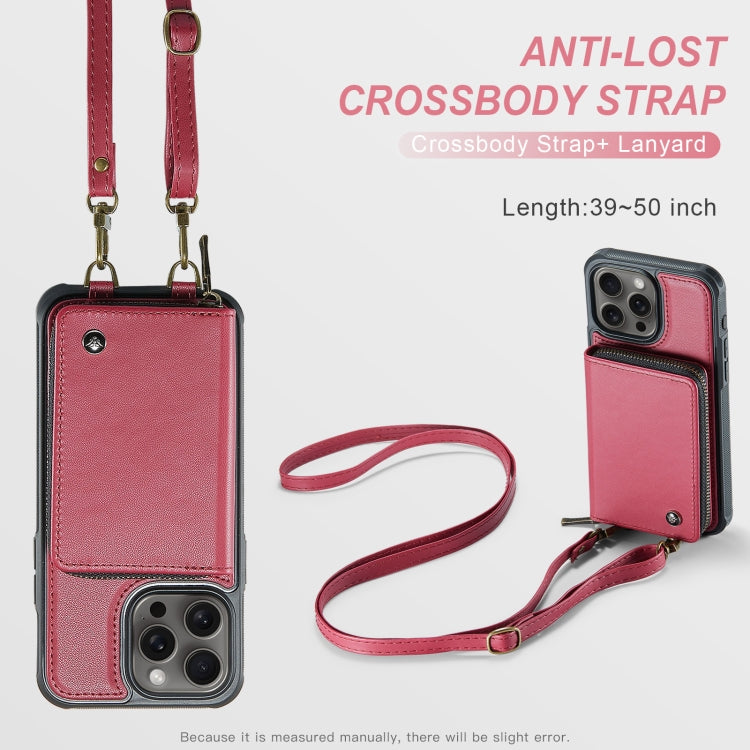 For iPhone 16 Pro JEEHOOD C22 Series Zipper Wallet Leather Phone Case with Dual Lanyard