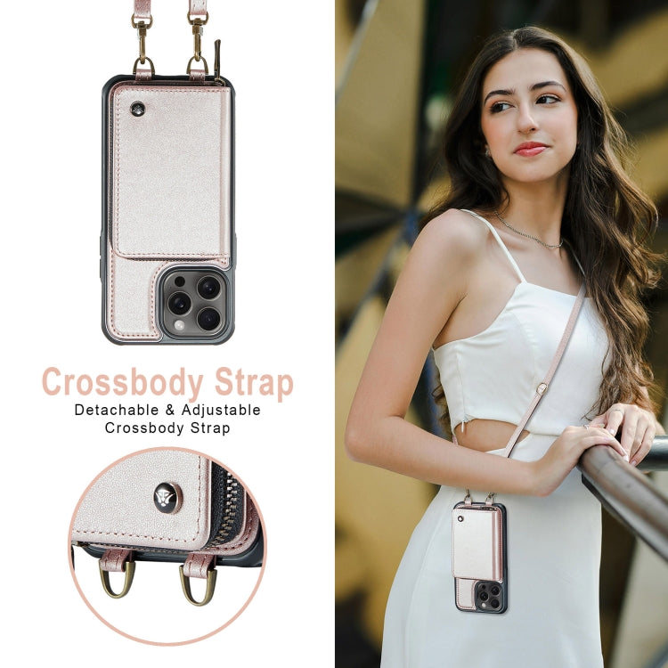 For iPhone 16 Pro JEEHOOD C22 Series Zipper Wallet Leather Phone Case with Dual Lanyard