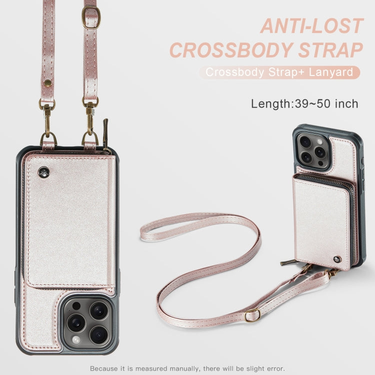 For iPhone 16 Pro JEEHOOD C22 Series Zipper Wallet Leather Phone Case with Dual Lanyard