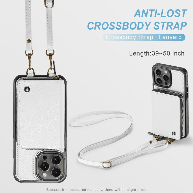 For iPhone 16 Pro JEEHOOD C22 Series Zipper Wallet Leather Phone Case with Dual Lanyard