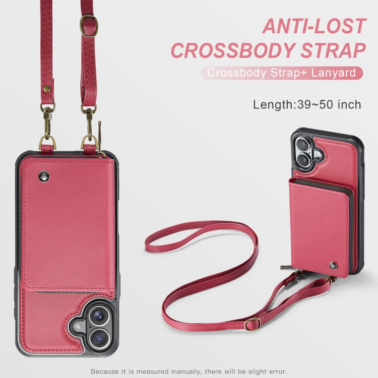 For iPhone 16 Plus JEEHOOD C22 Series Zipper Wallet Leather Phone Case with Dual Lanyard