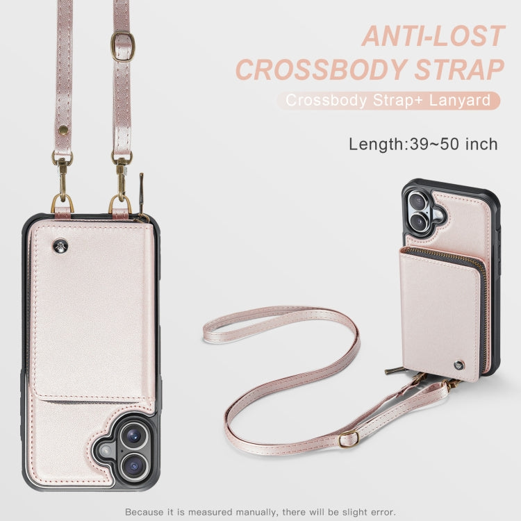 For iPhone 16 Plus JEEHOOD C22 Series Zipper Wallet Leather Phone Case with Dual Lanyard