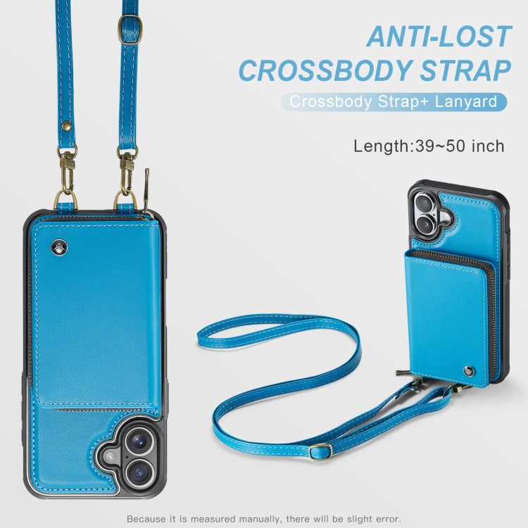 For iPhone 16 JEEHOOD C22 Series Zipper Wallet Leather Phone Case with Dual Lanyard
