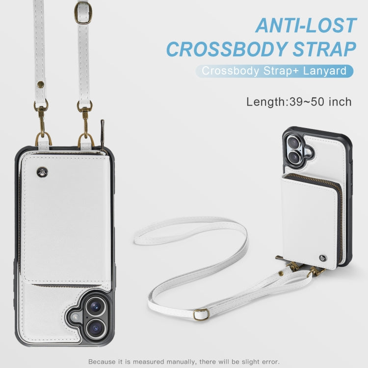 For iPhone 16 JEEHOOD C22 Series Zipper Wallet Leather Phone Case with Dual Lanyard
