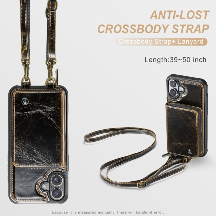 For iPhone 16 JEEHOOD C22 Series Zipper Wallet Leather Phone Case with Dual Lanyard