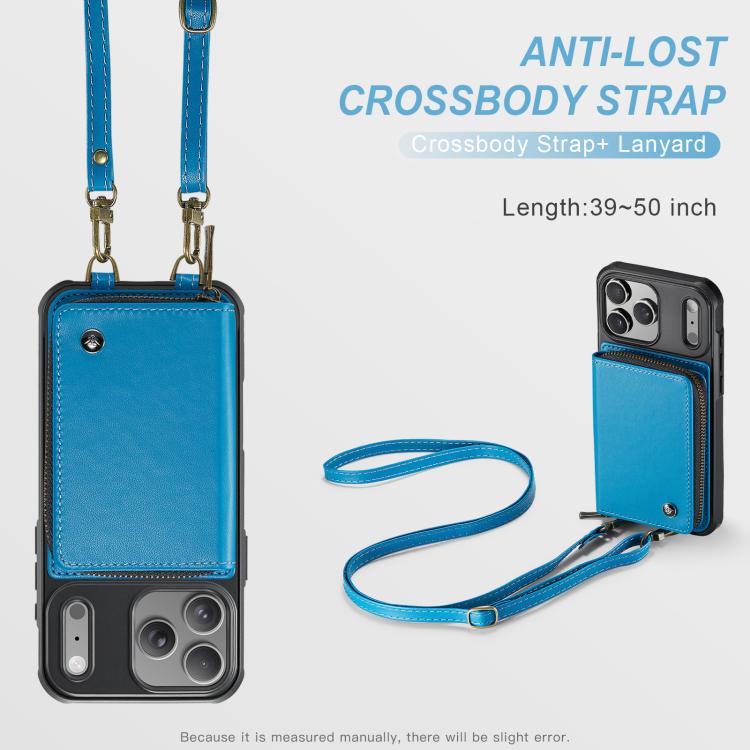 For iPhone 17 Pro JEEHOOD C22 Series Zipper Wallet Leather Phone Case with Dual Lanyard