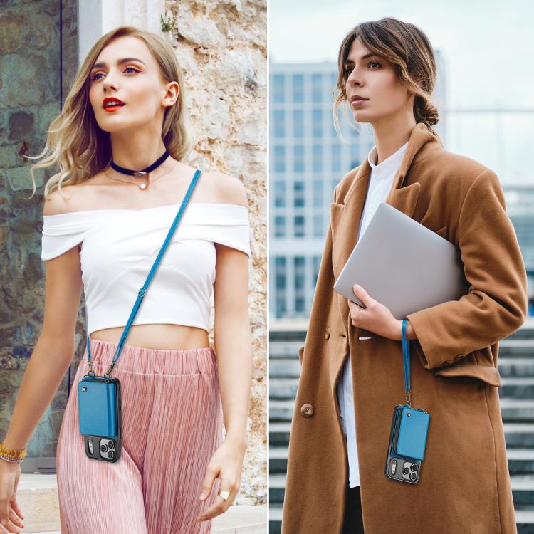For iPhone 17 Pro JEEHOOD C22 Series Zipper Wallet Leather Phone Case with Dual Lanyard