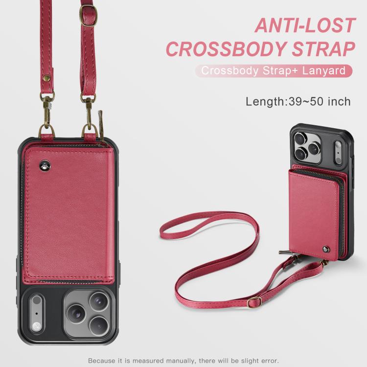 For iPhone 17 Pro JEEHOOD C22 Series Zipper Wallet Leather Phone Case with Dual Lanyard