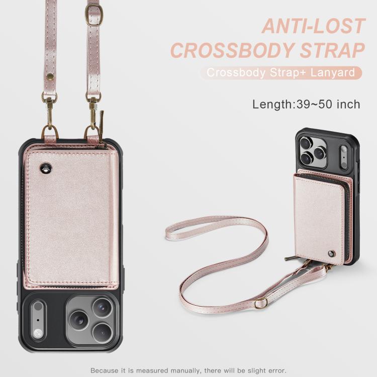 For iPhone 17 Pro JEEHOOD C22 Series Zipper Wallet Leather Phone Case with Dual Lanyard